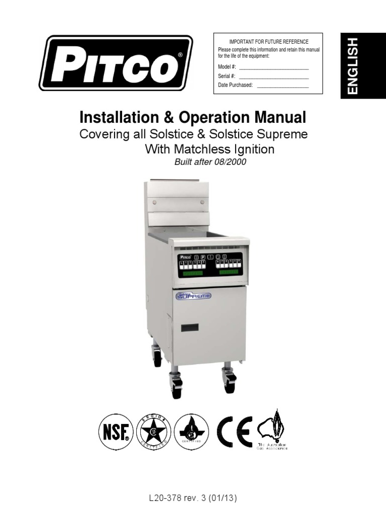 Pitco SSH55 Installation Manual | PDF | Ventilation (Architecture ...