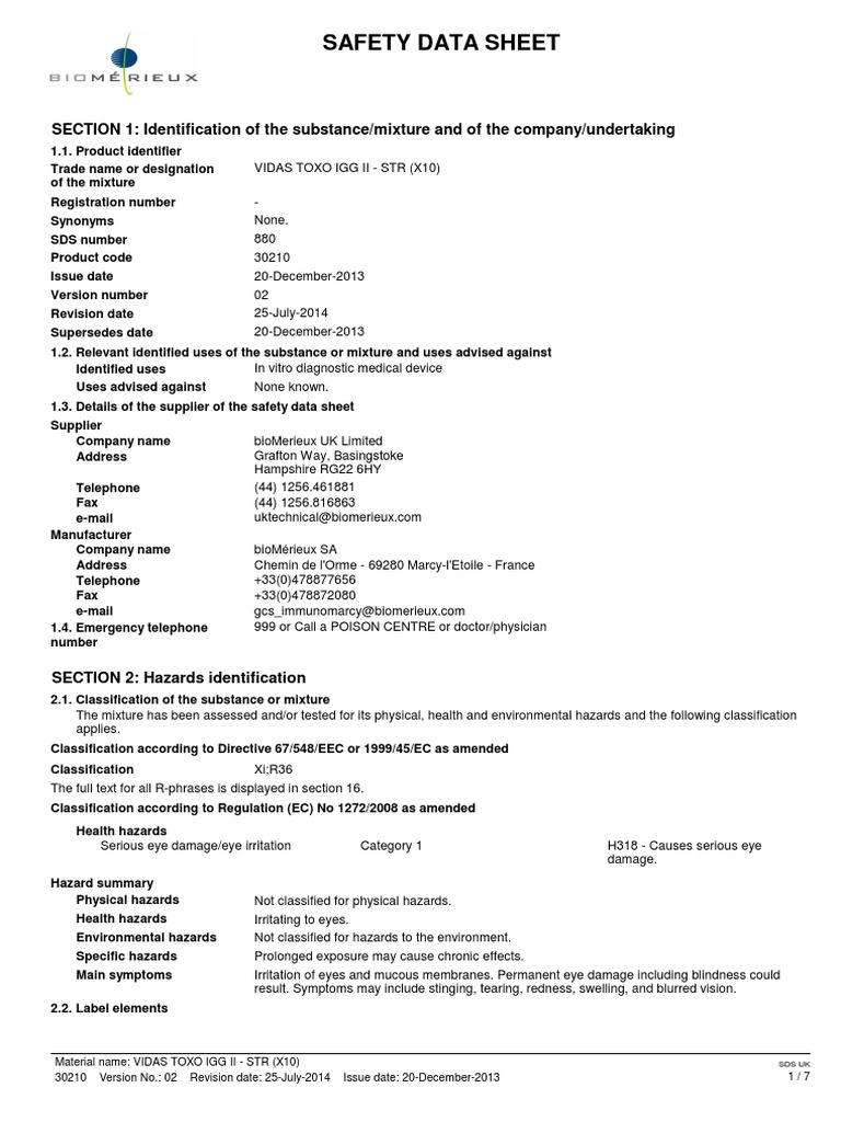 MSDS Europe - 880 - 02 - en - 30210 UK | Download Free PDF | Toxicity ...
