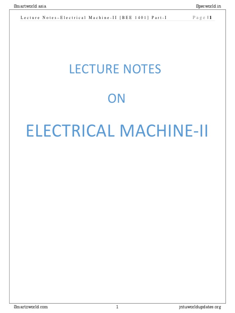 Lecture Notes On Electrical Machines II PDF Electric Motor