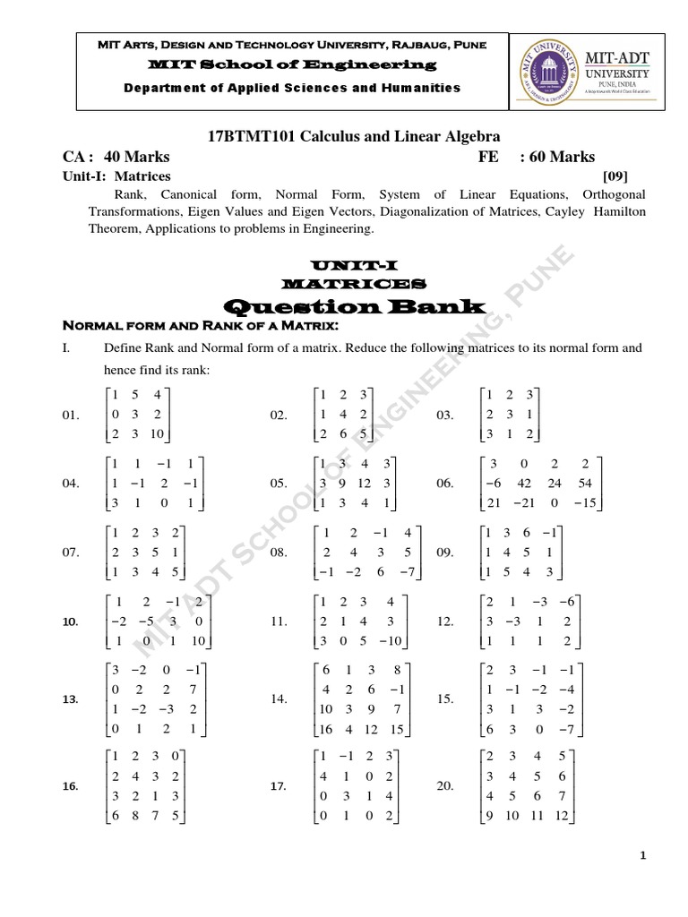 Matrices and Linear Equations Guide | PDF | Eigenvalues And ...