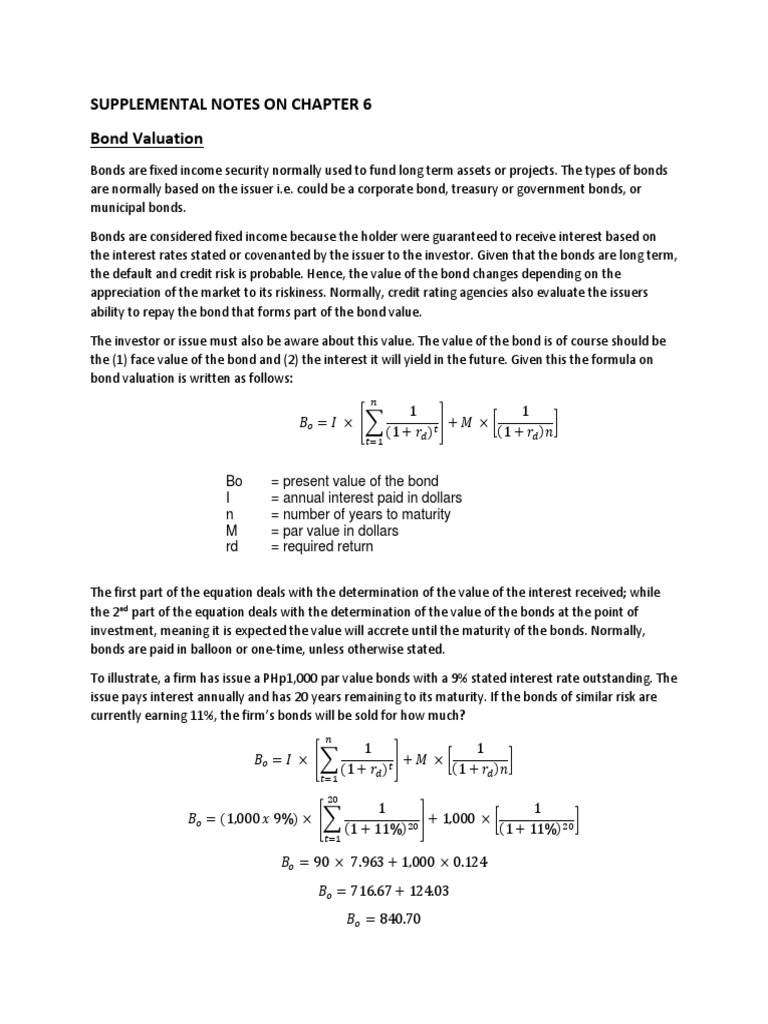 Supplemental Notes On CH 6 PDF | PDF | Bonds (Finance) | Fixed Income