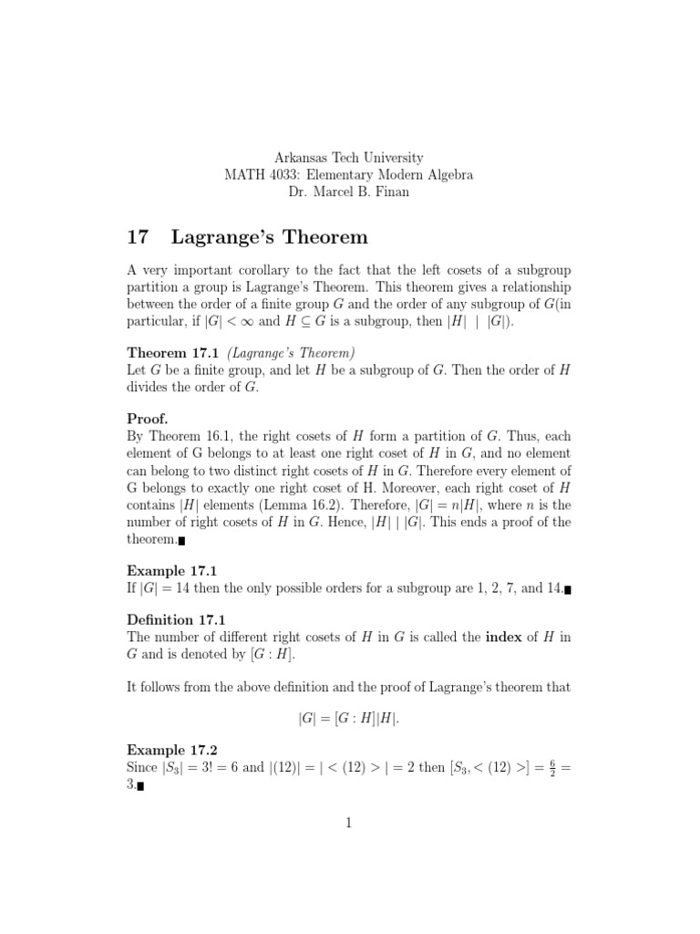 Lagrange's Theorem PDF | PDF