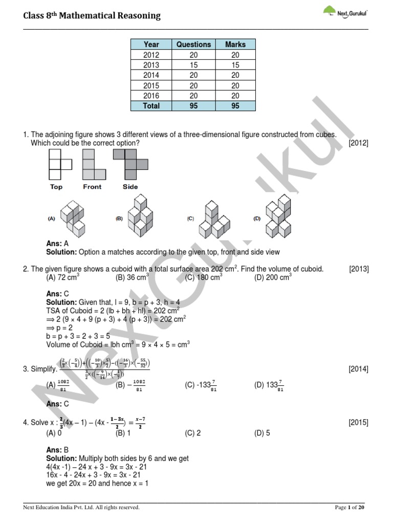 Class 8 Mathematical Reasoning Questions | PDF | Area | Elementary Geometry