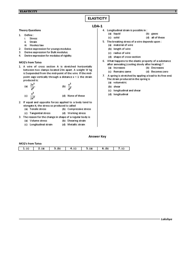 Lda Elasticity Young S Modulus Elasticity Physics