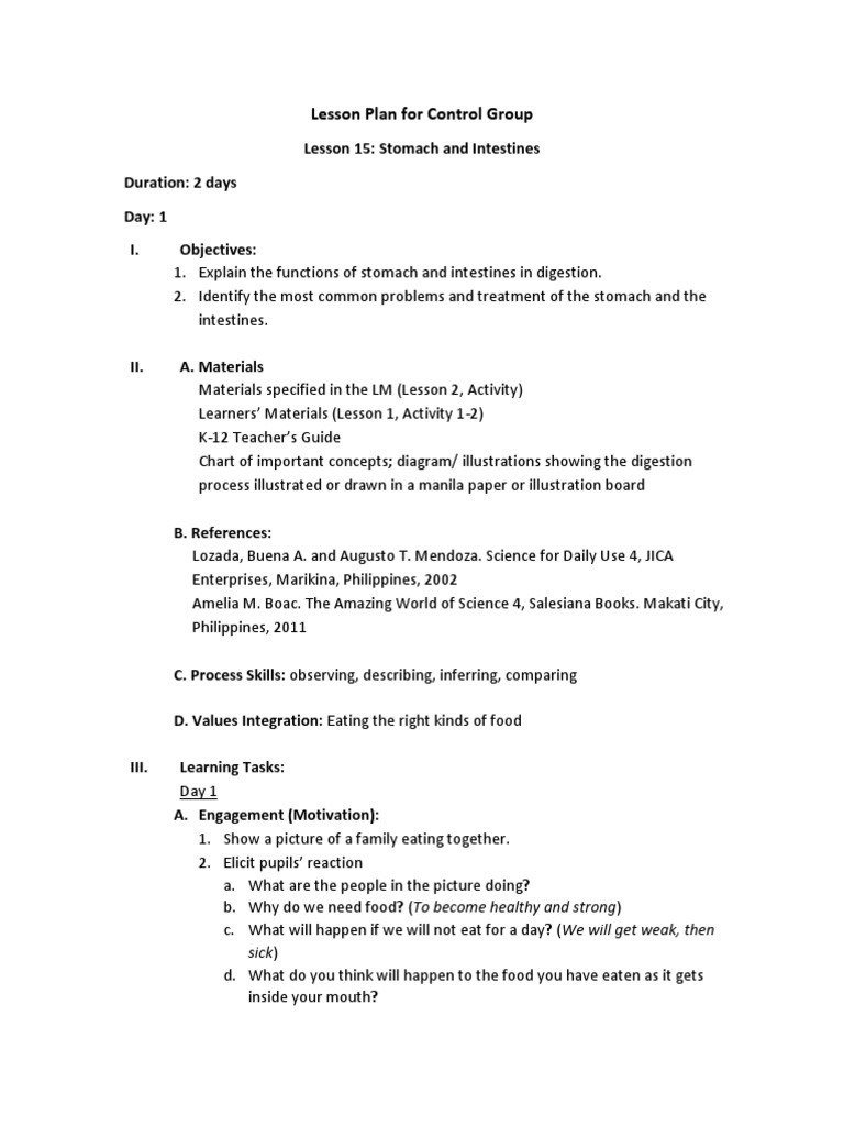 Lesson Plan: Digestion in Stomach & Intestines | PDF | Digestion ...