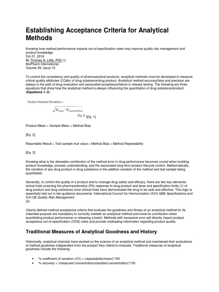 Establishing Acceptance Criteria For Analytical Methods PDF