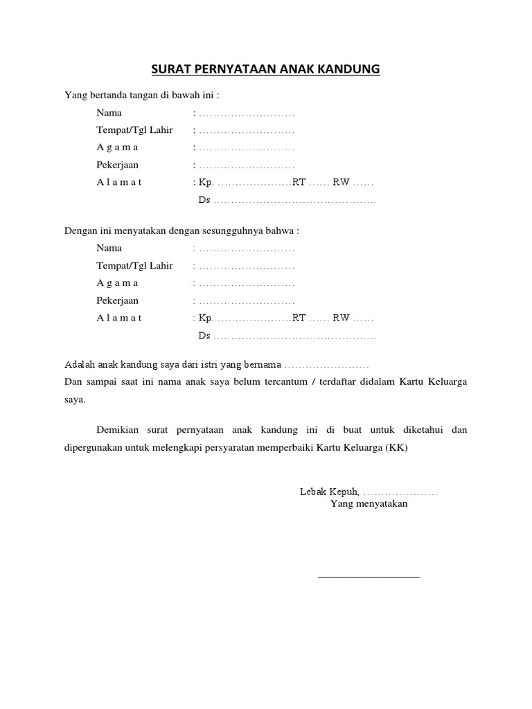 Surat Pernyataan Anak Kandung | PDF