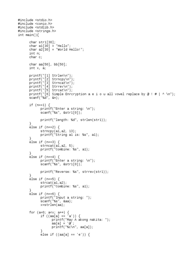 Sample Codes Of String Function In C Programming