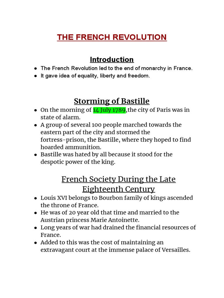 French Revolution Notes | PDF | Slavery | French Revolution