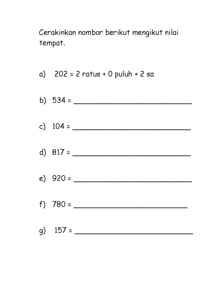 Latihan Cerakin Nilai Tempat | PDF