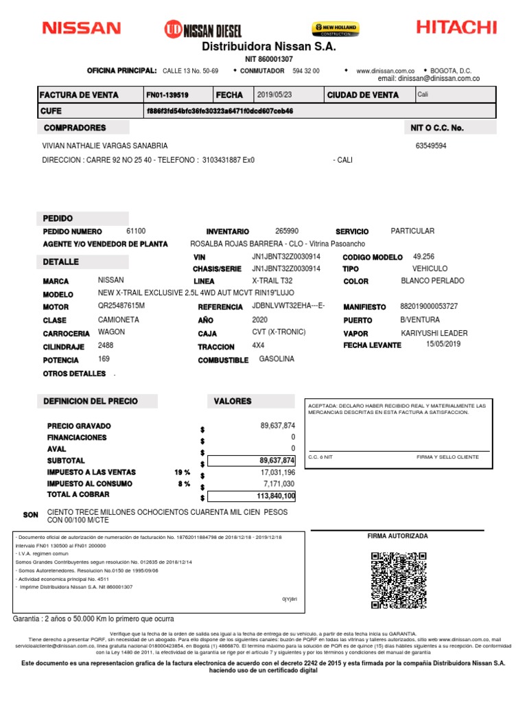 Factura PDF Tecnologías automotrices Vehículos