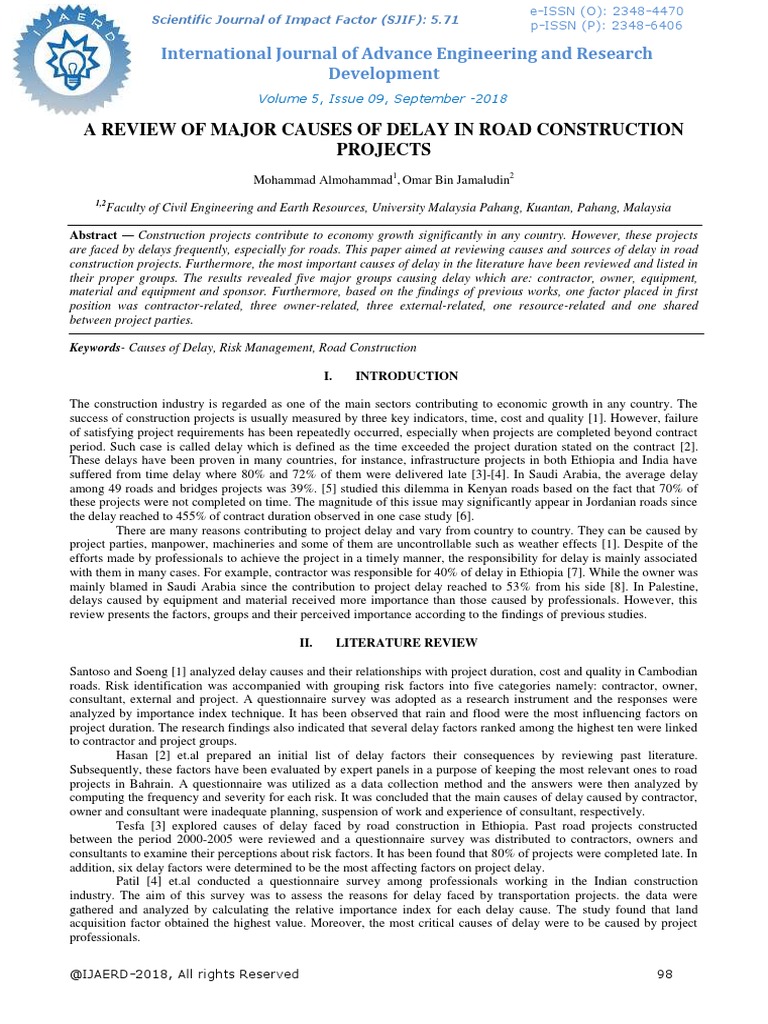 Major Causes of Road Construction Delays | PDF | Risk Management ...