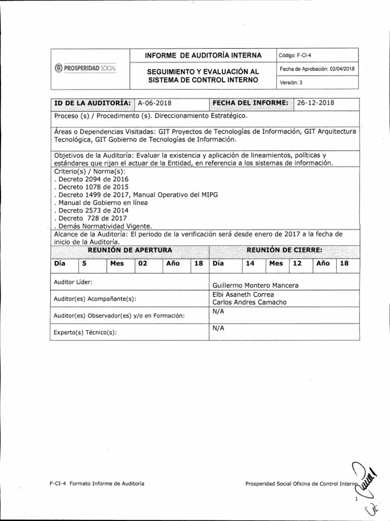 Informe Auditoría Sistema Control Interno | PDF | Tecnología de ...