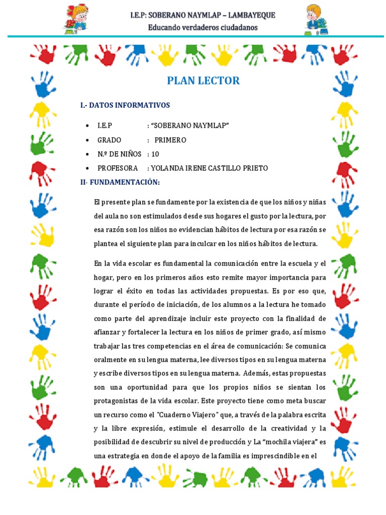 Plan Lector para Primer Grado | PDF | Salón de clases | Modificación de ...