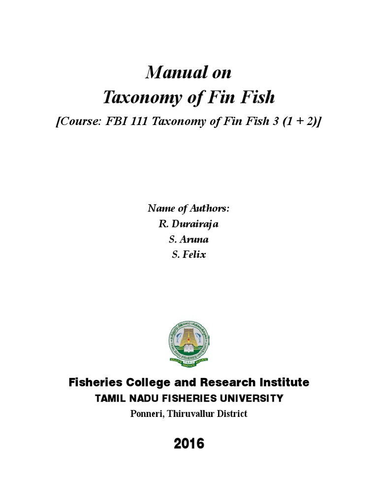 Manual On Taxonomy of Finfish PDF | PDF | Taxonomy (Biology) | Genus