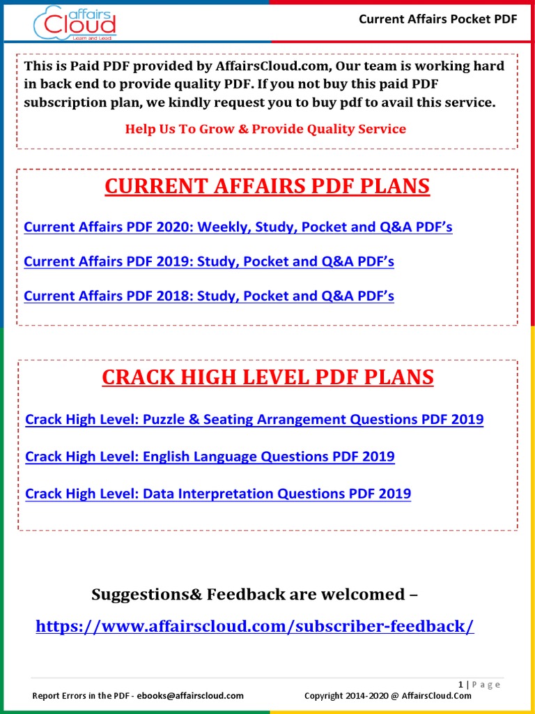 Current Affairs Pocket Pdf January 2020 By Affairscloud Pdf Gujarat Business