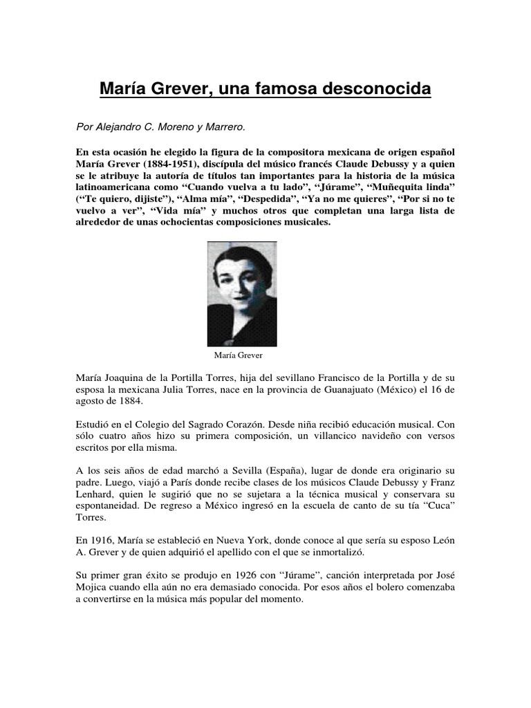 Vida y legado de María Grever | PDF | Las artes escénicas | Entretenimiento