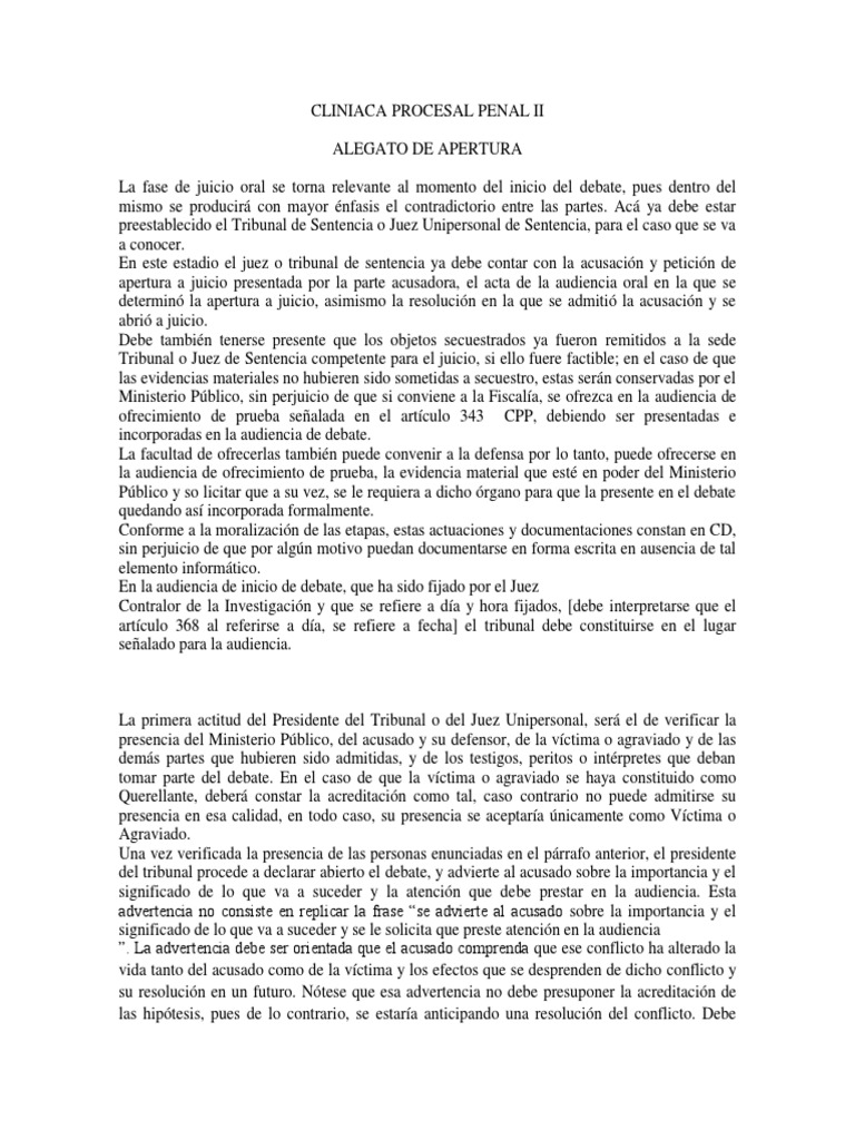 Estructura de Alegatos de Apertura en Juicio | PDF | Ley procesal ...