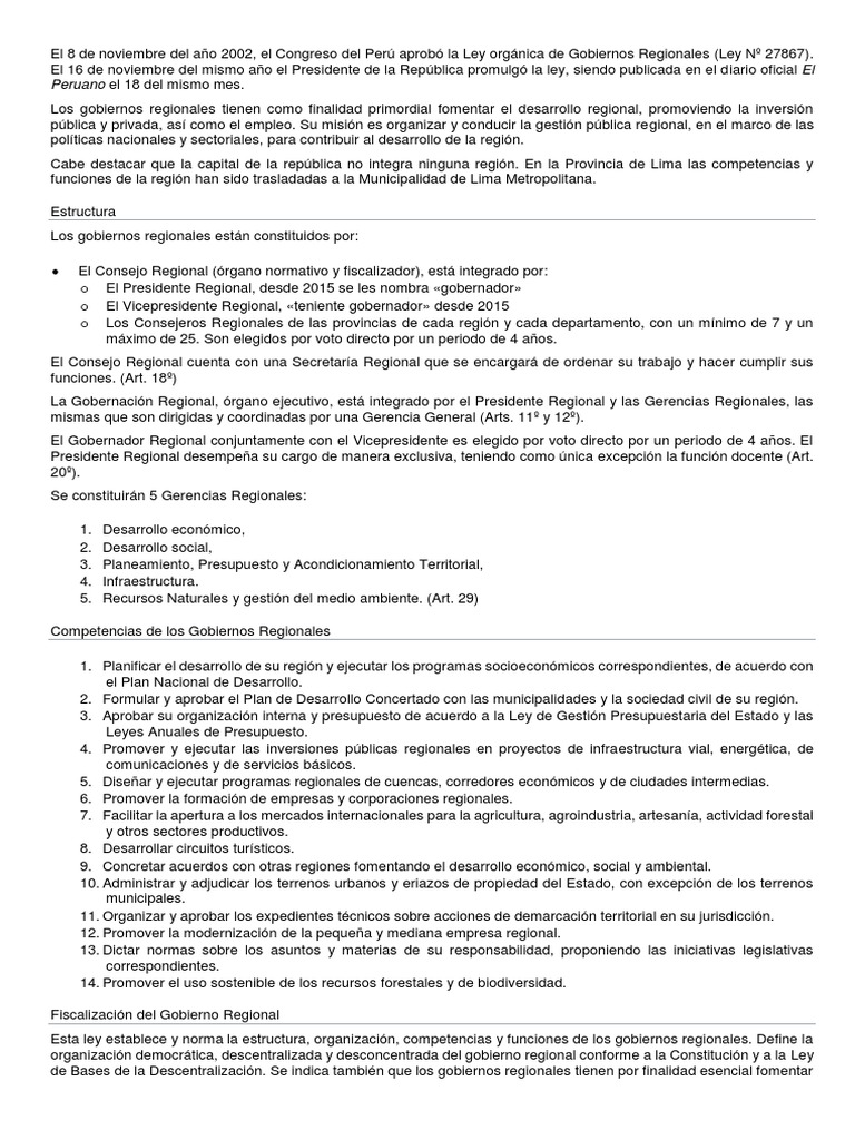 Ley 27867 PDF Presupuesto Gobierno