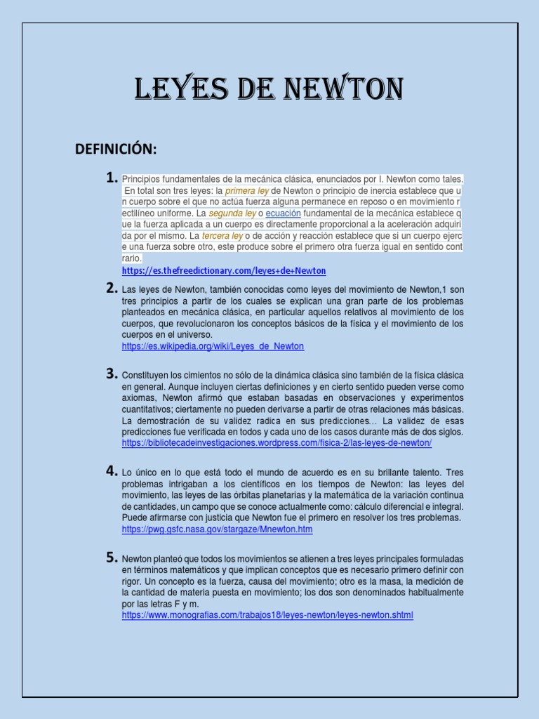 Leyes de Newton | PDF | Las leyes del movimiento de Newton | Fuerza