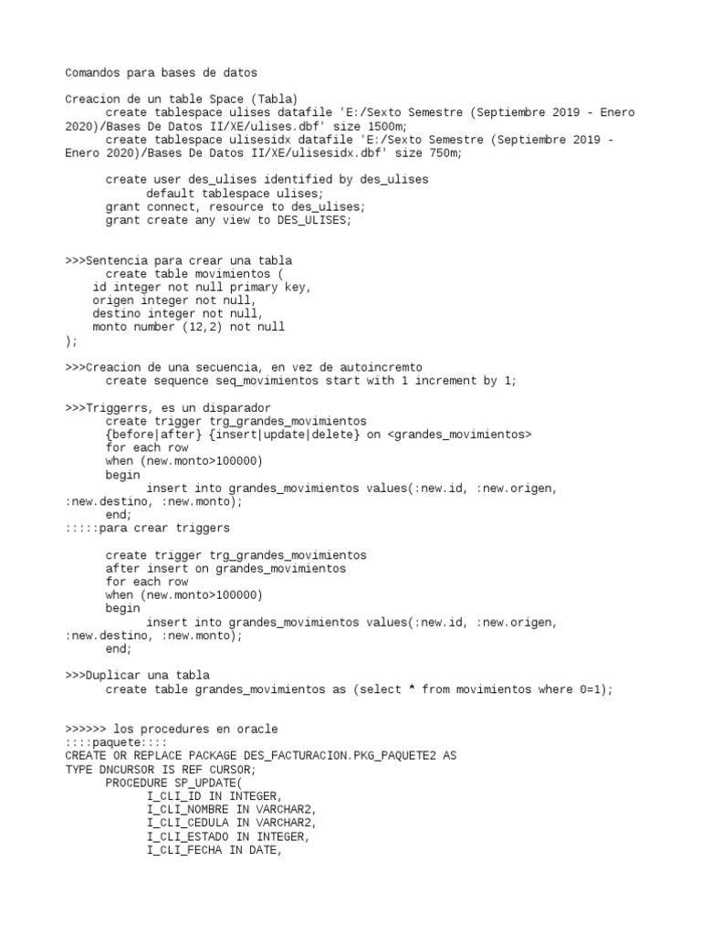 Comandos SQL para Gestión de Bases de Datos | PDF | Bases de datos ...