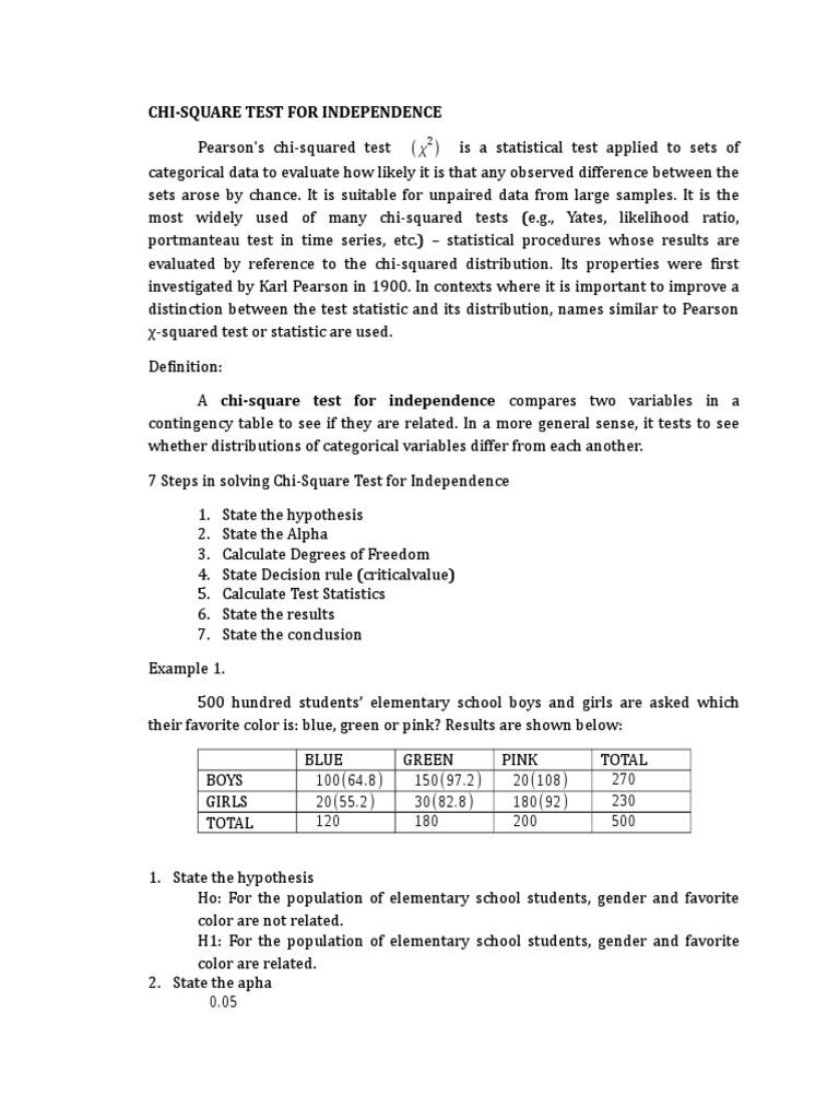 Chi-Square Test for Independence Guide | PDF | Chi Squared Test ...