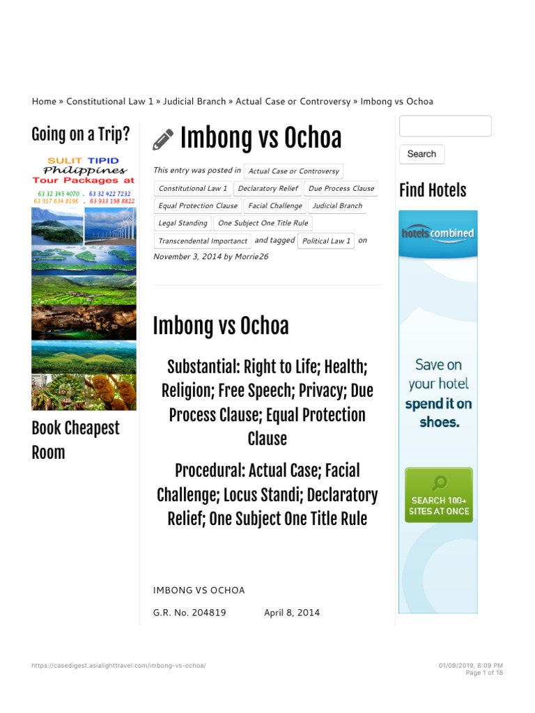 Imbong Vs Ochoa Case Digest PDF Standing (Law) Case Or