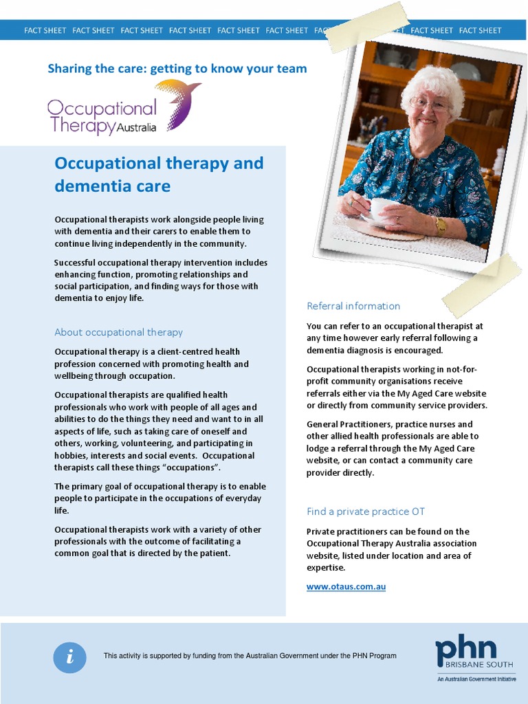 Occupational Therapy and Dementia Fact Sheet PDF Occupational