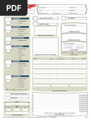 Dd Character Sheet 5e Fillable Pdf Dungeons Dragons Role Playing Games