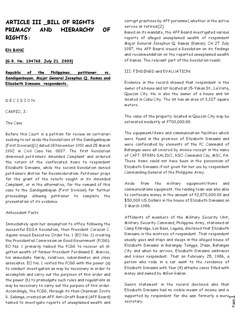 Cases in Constitutional Law II Article III Bill of Rights | PDF | Asset ...