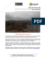 SENAMHI -Nota de Prensa 08 Pronostico de lluvias en la sierra sur