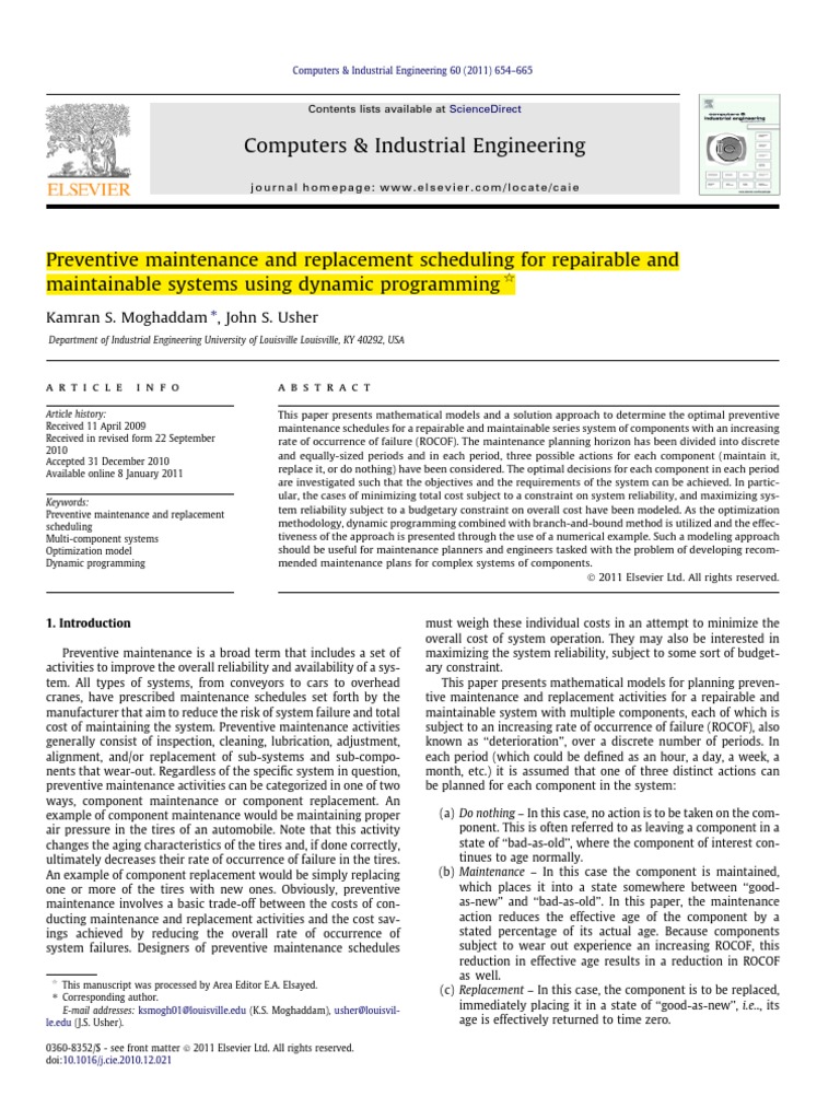 Preventive Maintenance Optimization Models | PDF | Mathematical ...
