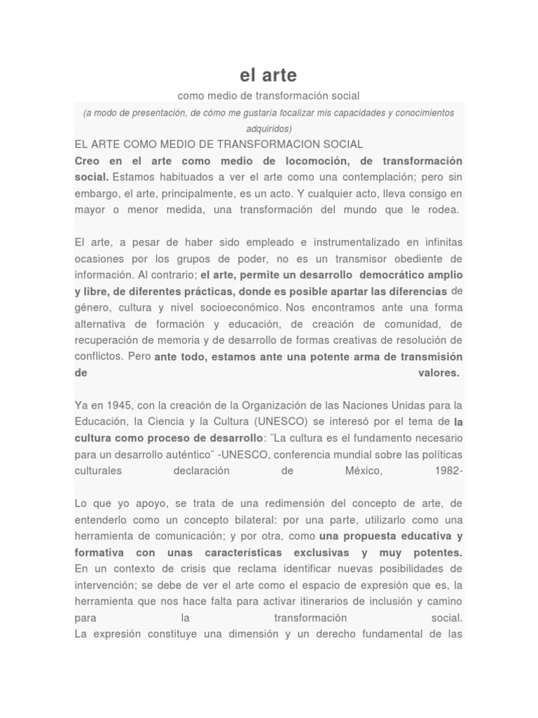 El arte como motor de cambio social | PDF | Exclusión social | Science