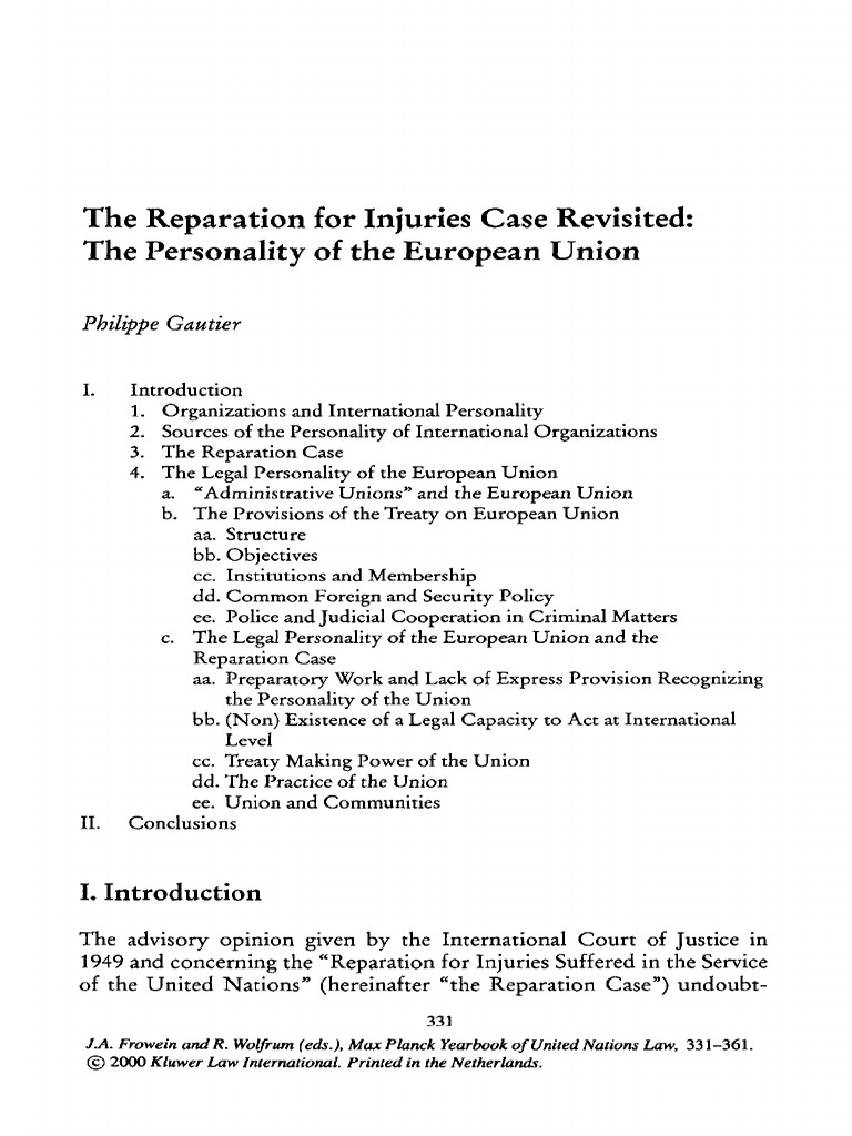 Reparations For Injuries Case PDF | PDF
