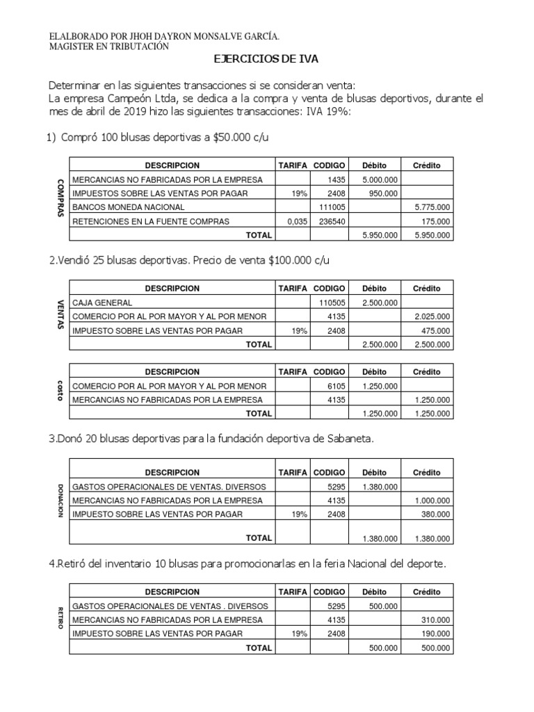 Ejercicios Prácticos de IVA en Colombia | PDF | Impuestos | Seguro