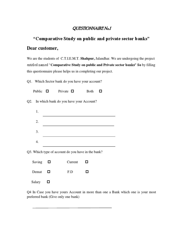 Comparative Study Questionnaire on Banks | PDF | Debit Card | Banks