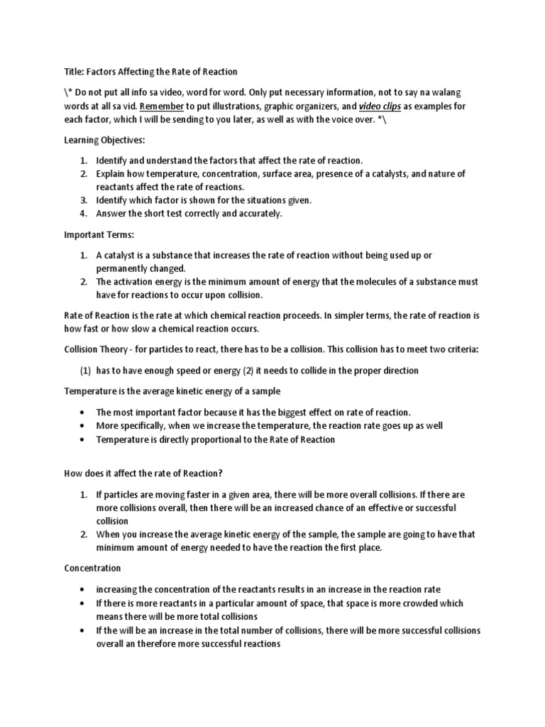 Factors Influencing Reaction Rates | PDF | Reaction Rate | Chemical ...