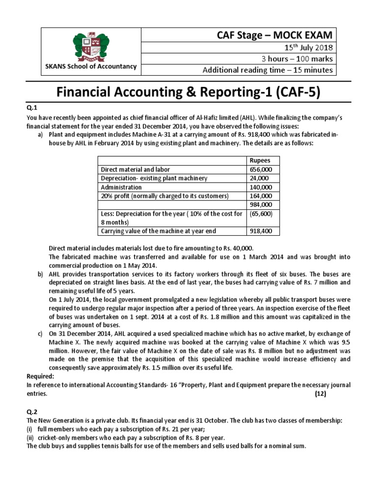 CAF Stage Mock Exam: Financial Accounting | PDF | Revenue | Inventory