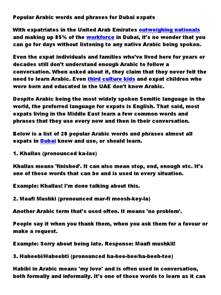 Essential Arabic Phrases for Expats in Dubai | PDF | Allah | Arabic