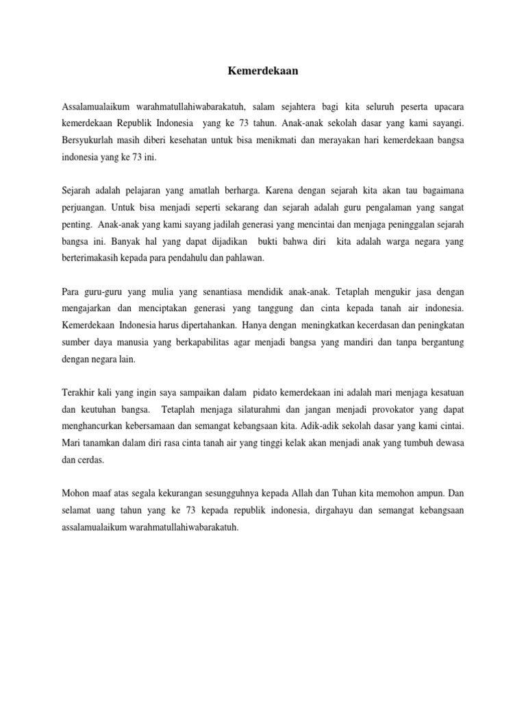 Pidato Kemerdekaan Untuk Anak Sd Singkat