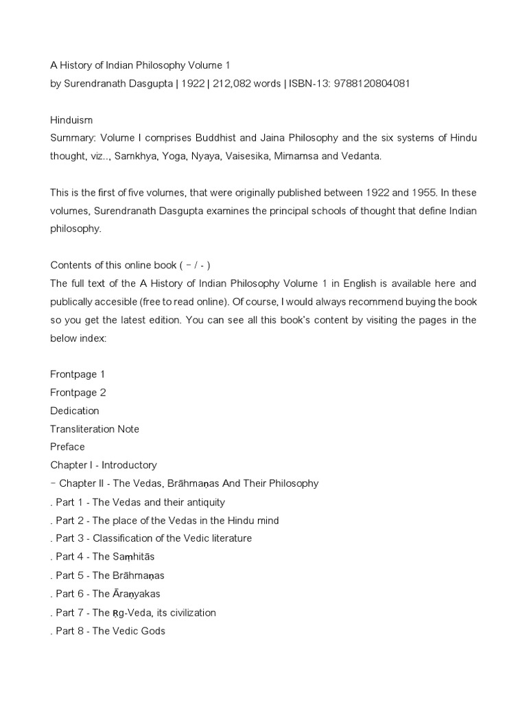 Indian Philosophy: Volume 1 Overview | PDF | Upanishads | Vedas