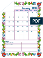 2020 Monthly Calendar Template Kid Kindergarten 24
