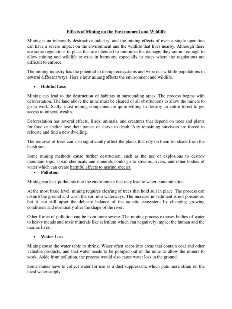 Environmental Impact of Mining | PDF | Habitat Destruction | Mining