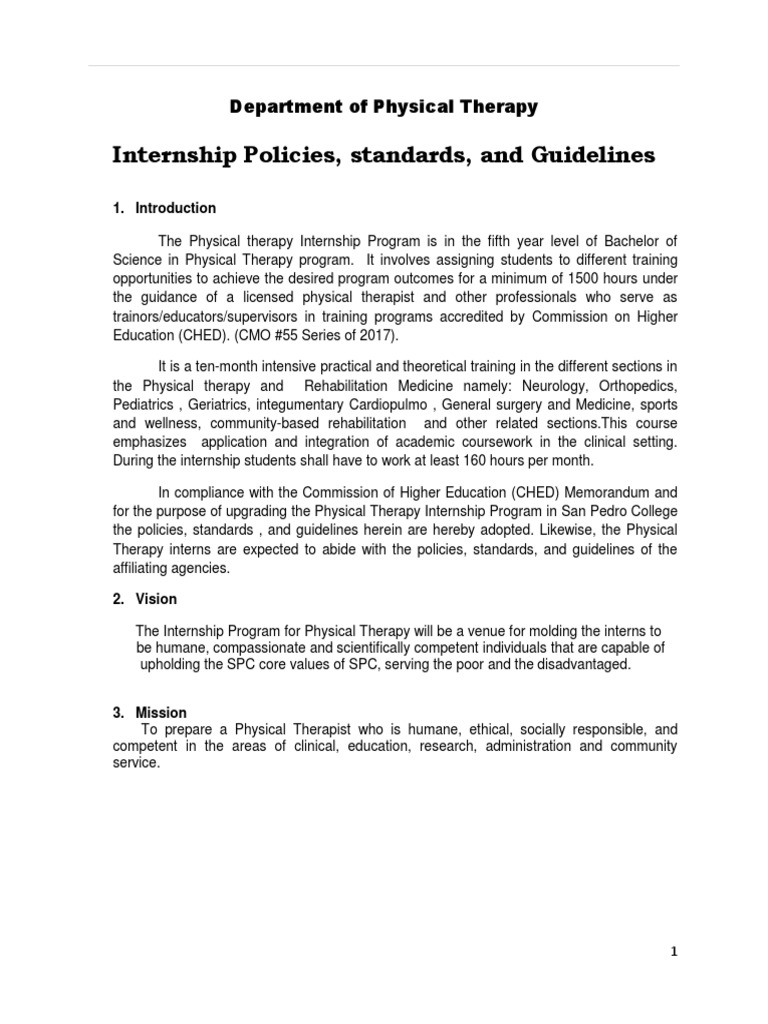 Physical Therapy Internship Guidelines | PDF | Physical Therapy ...