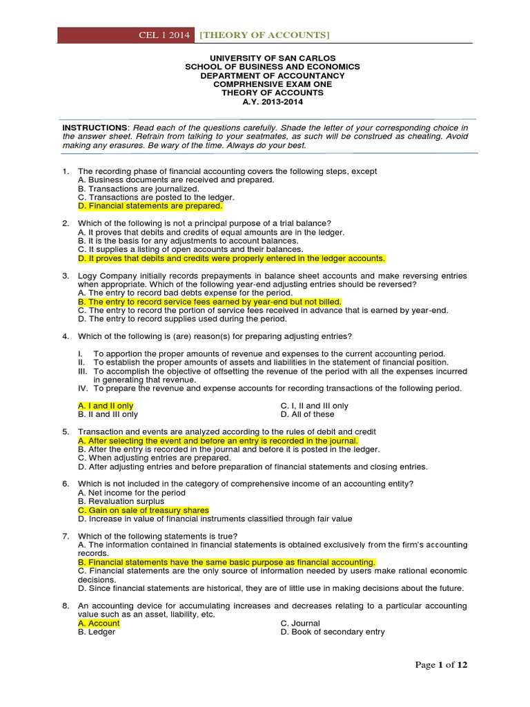 CEL 1 TOA Answer Key 1 | PDF