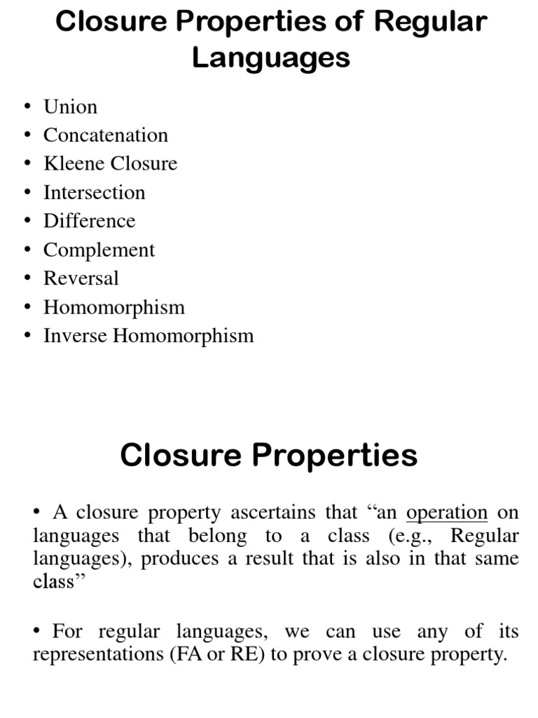 Closure properties of regular languages pdf computer science