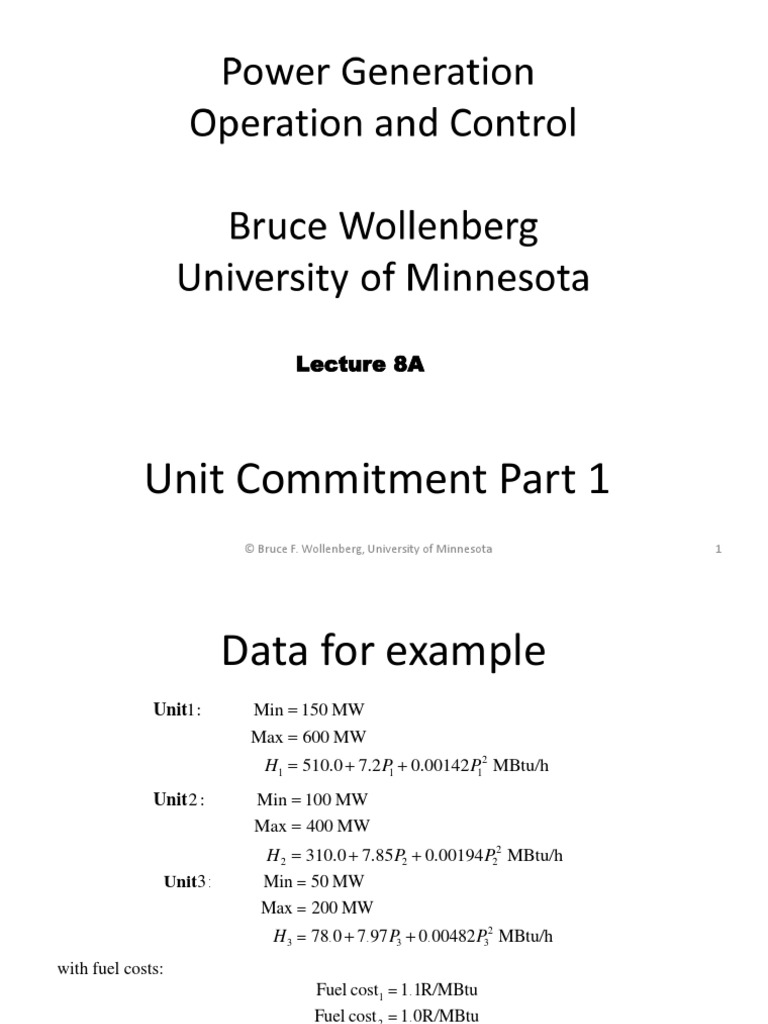 Lecture 8A Unit Commitment Part 1 | PDF | Dynamic Programming | Applied ...