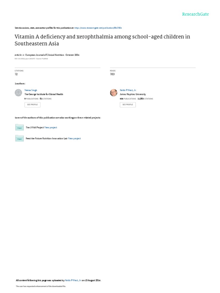 Vitamin A Deficiency and Xerophthalmia Among Schoo PDF Vitamin A