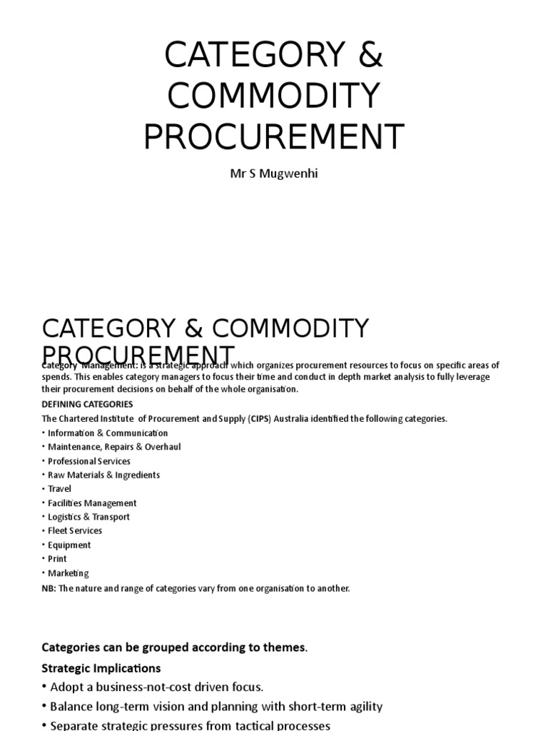 Category & Commodity Procurement 1 PDF Procurement Supply Chain