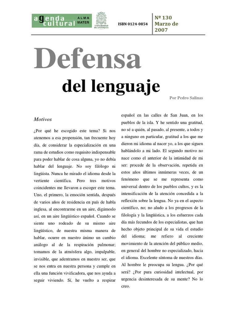 Pedro Salinas en Defensa Del Lenguaje